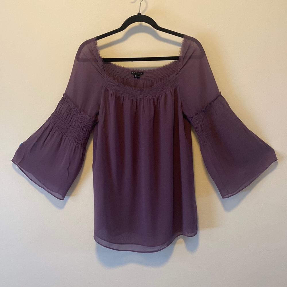 Theory Smocked Peasant top with Raw edge detail S